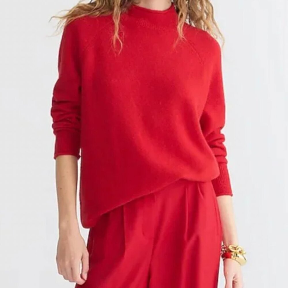 J Crew Mock Neck Roll Neck Sweater - Red